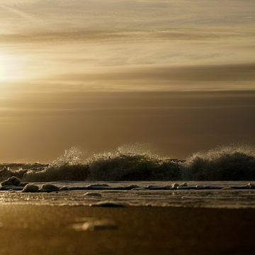 Zonsondergang Noordzeekust Zeekust Nederland Goud 1x1 van Martijn Jebbink Fotografie