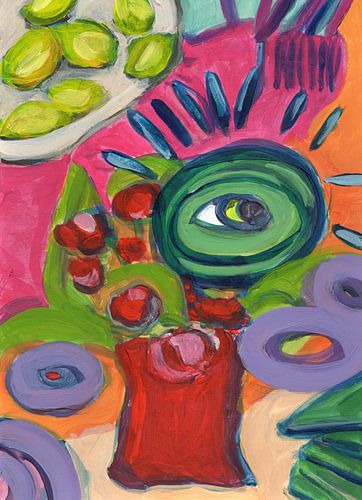 Colourful room with red vase