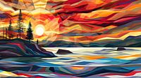 Abstract landschap zonsondergang kust en bomen