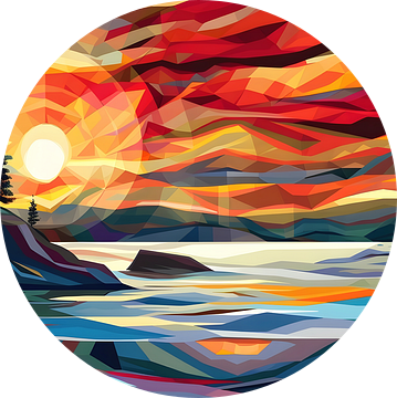 Abstract landschap zonsondergang kust en bomen van Jan Bechtum