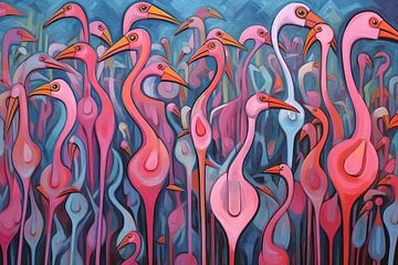 Schilderij Kleurrijke Flamingo's van ARTEO Schilderijen