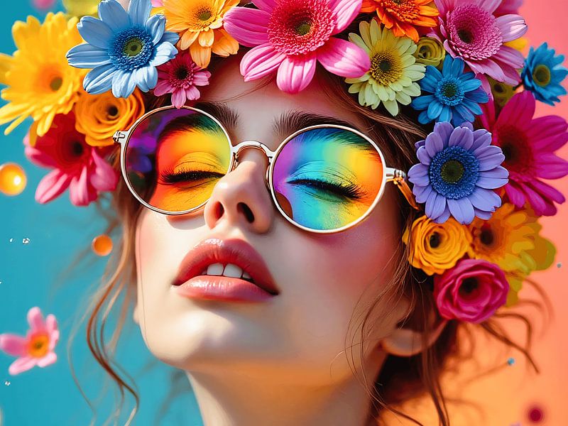 Porträt einer Frau mit Blumen mit viel Farbe von The Photo Artist