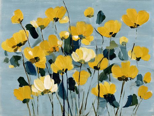 Delicate yellow flowers on blue