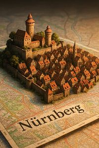 Nürnberger Burg Mittelalterliche 3D Karte - Historisches Bayern Wandkunst