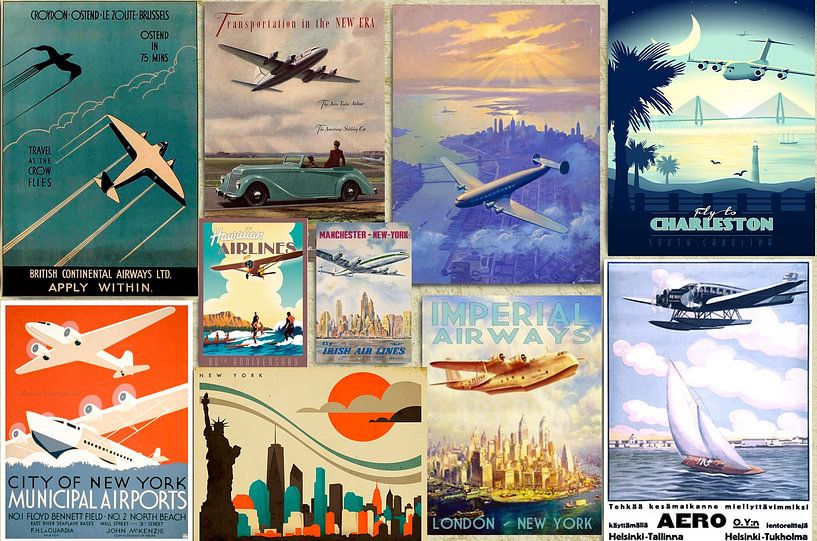 Pasteboard with vintage aeroplane posters by Corinne Welp