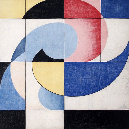 Abstracte vlakken in rood, blauw, geel en zwart