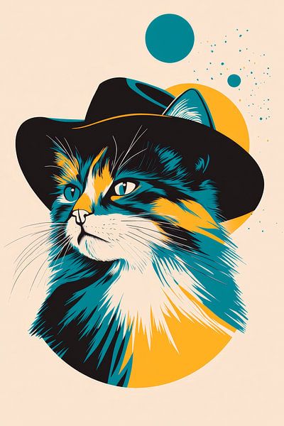 Cat head with hat and coloured accents by Poster Art Shop