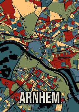 Arnhem Abstracte Kaartposter – Kleurrijke Stadsplattegrond Kunst van Jorn van Hezik