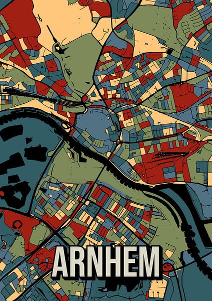 Poster de carte abstraite d'Arnhem - Art coloré de la carte de la ville par Jorn van Hezik