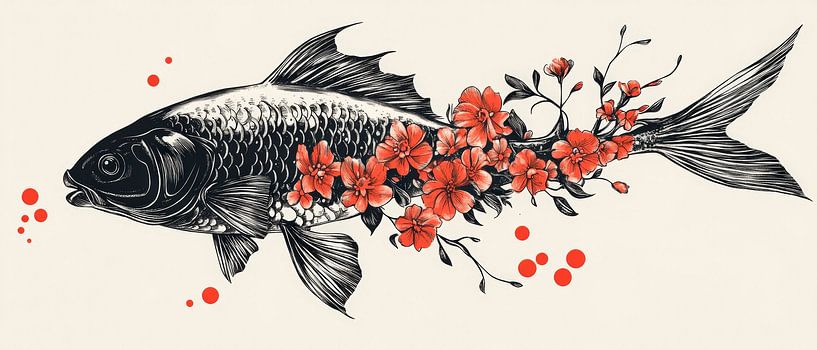 Koi et fleurs - une composition harmonieuse par Poster Art Shop