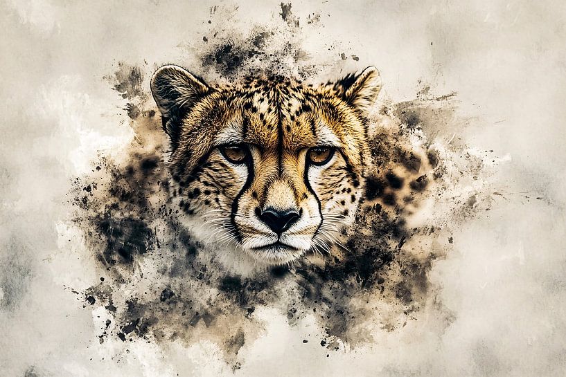 Portrait réaliste de guépard avec abstraction par Art & Soul Creations