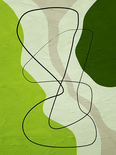 Minimalistische abstracte kunst met organische vormen in groene tinten, natuur.