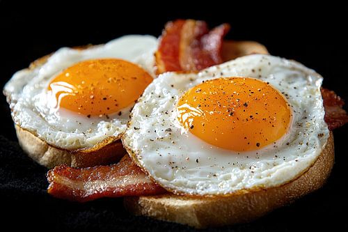 Krokant spek en goudgebakken eieren