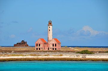 Pink lighthouse and shipwreck on Klein Curaçao by Karel Frielink