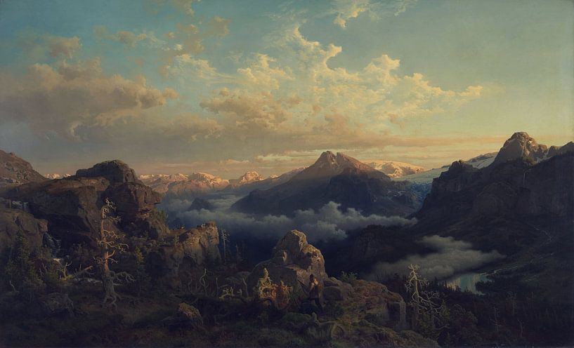 Hans Gude, Norwegisches Hochland im Sonnenaufgang, 1854 von Atelier Liesjes