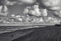 On the beach of the Baltic Sea in black and white