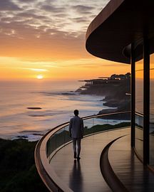 Beach house in the sunset