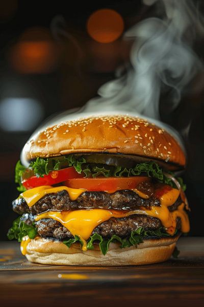 Heißer Cheeseburger - Stilvolles Küchenposter von Poster Art Shop