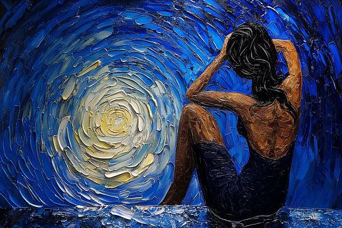 beeld vrouw in van Goghkleuren