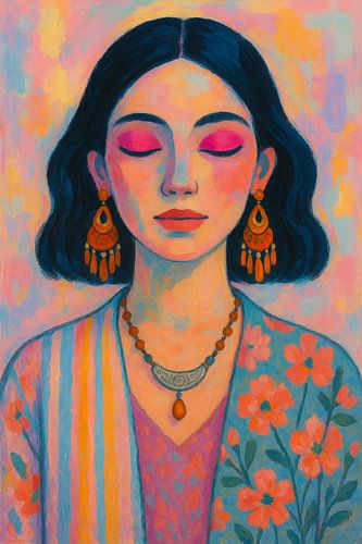 Paix intérieure - Portrait féminin coloré dans un silence méditatif