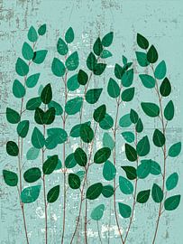 Des branches d'eucalyptus stylisées sur un fond vert menthe