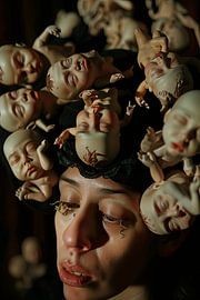 surreal portrait woman with babies