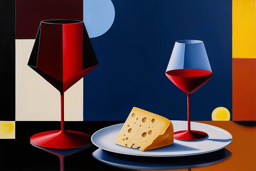 Still life with wine and cheese by Art & Soul Creations