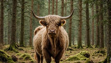 Majestueuze Hooglander in Rustiek Boslandschap van Sanne den Engelsman