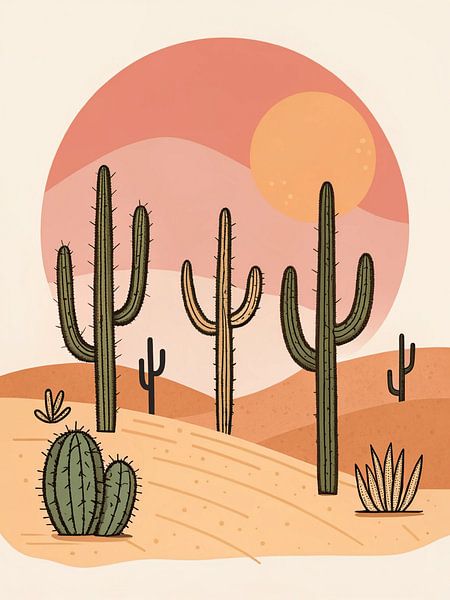 Coucher de soleil sur les cactus du désert par Artistic