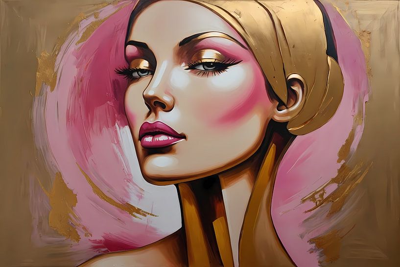 Moderne vrouw met gouden oorbel portret van Art & Soul Creations