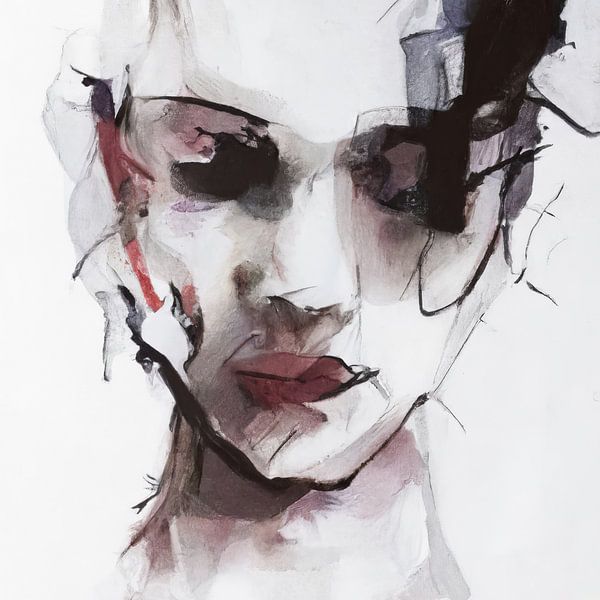 Abstract portrait in black and white, with a pinch of red by Carla Van Iersel