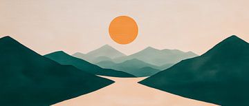 Zonsondergang over berglandschap - Minimalistisch van Poster Art Shop