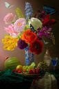 Stilleven met bloemen en fruit van Willy Sengers thumbnail
