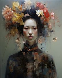 Digitales Kunstporträt "Blumenmädchen" von Carla Van Iersel