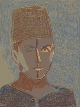 Portret man met fez pastel van WEST EGG designs