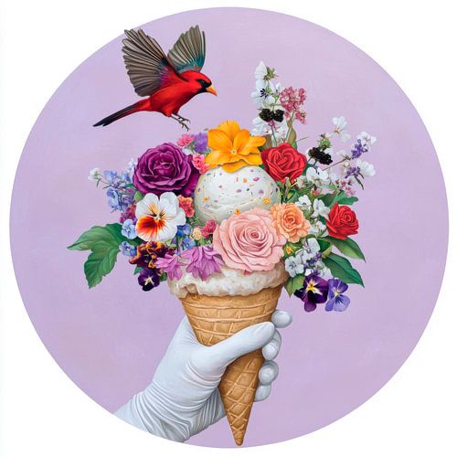 IJsbloemen en een zingende vogel