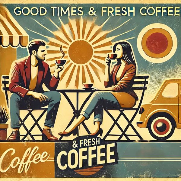 Goede Tijden &amp; Verse Koffie - Retro koffieposter van Eric Nagel
