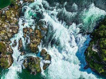 Rhine Falls waterfall in the river Rhine seen from above