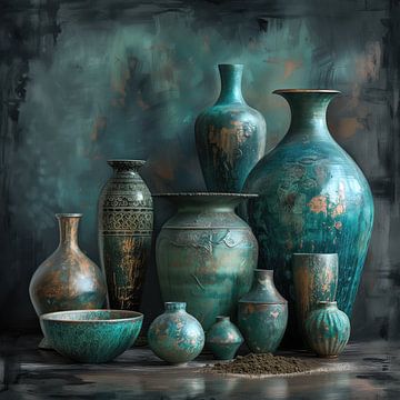Stilleben Grüne Vasen von Marianne Ottemann - OTTI