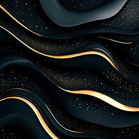 Gouden abstracte lijnen op zwart van Art & Soul Creations