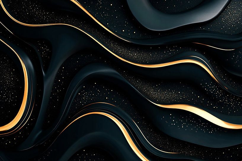 Gouden abstracte lijnen op zwart van Art & Soul Creations