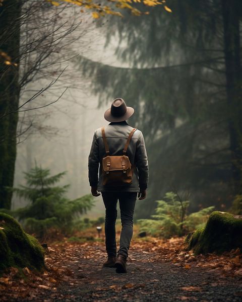 Wanderer im Wald von fernlichtsicht