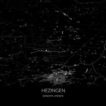 Zwart-witte landkaart van Hezingen, Overijssel. van Rezona
