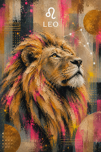 Leo Zodiac Lion Painting – Celestial Gold Astrology Art