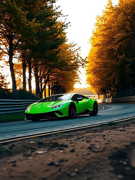 Lamborghini Huracan Groene zonsondergang Snelheidsovertreding van MIROKKU
