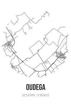 Oudega (Fryslan) | Landkaart | Zwart-wit van MijnStadsPoster