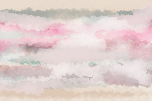 Eigentijds abstract kleurrijk landschap in wit, roze, beige.