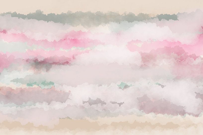Contemporary abstract colorful landscape in white, pink, beige. by Dina Dankers