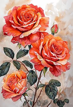 Levendige oranje-rode rozen in bloei van Artistic