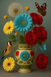 Sommerlicht in Blüte - Stillleben mit Vogel von Kleurenrijk